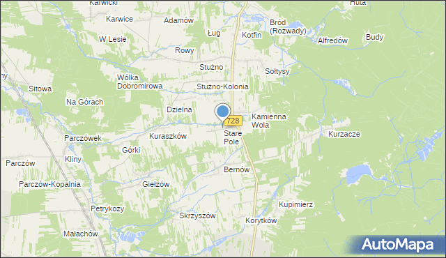 mapa Stare Pole, Stare Pole gmina Gowarczów na mapie Targeo